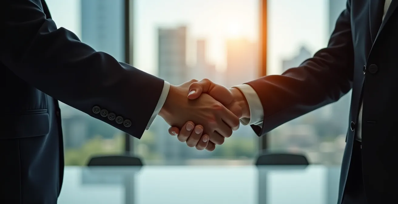 Poignée de main professionnelle en contre-jour